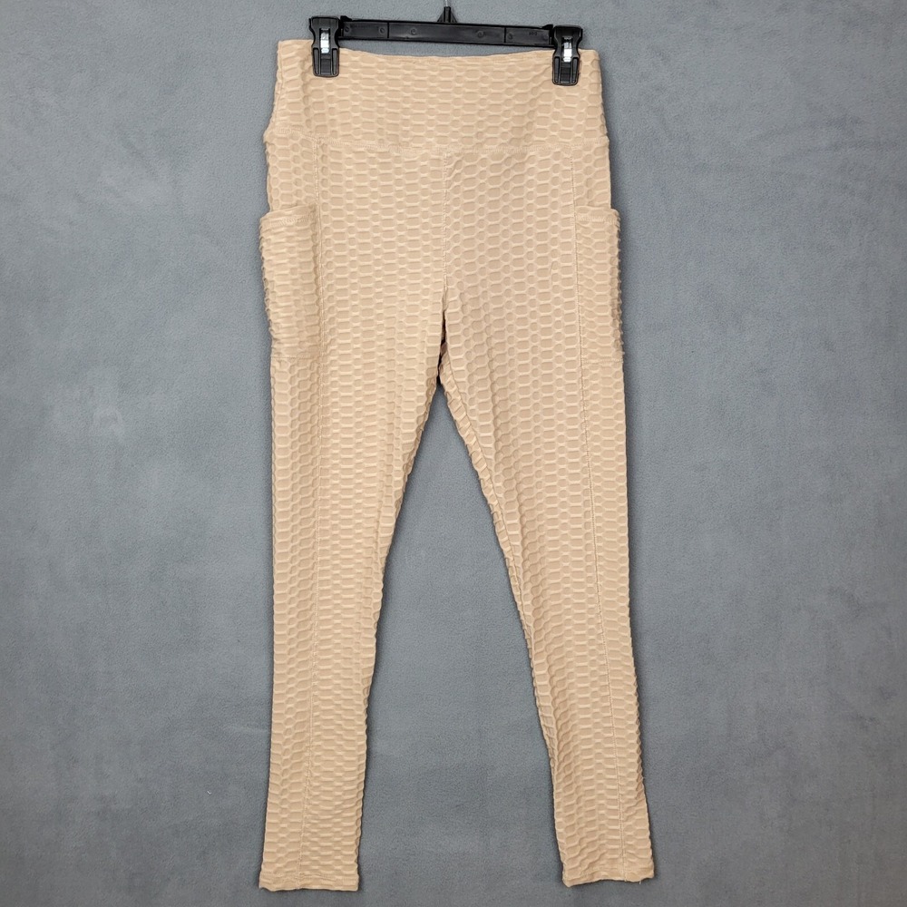 No Comments Leggings‎ Women's Medium Beige Stretch Printed Elastic Waist Pull On
